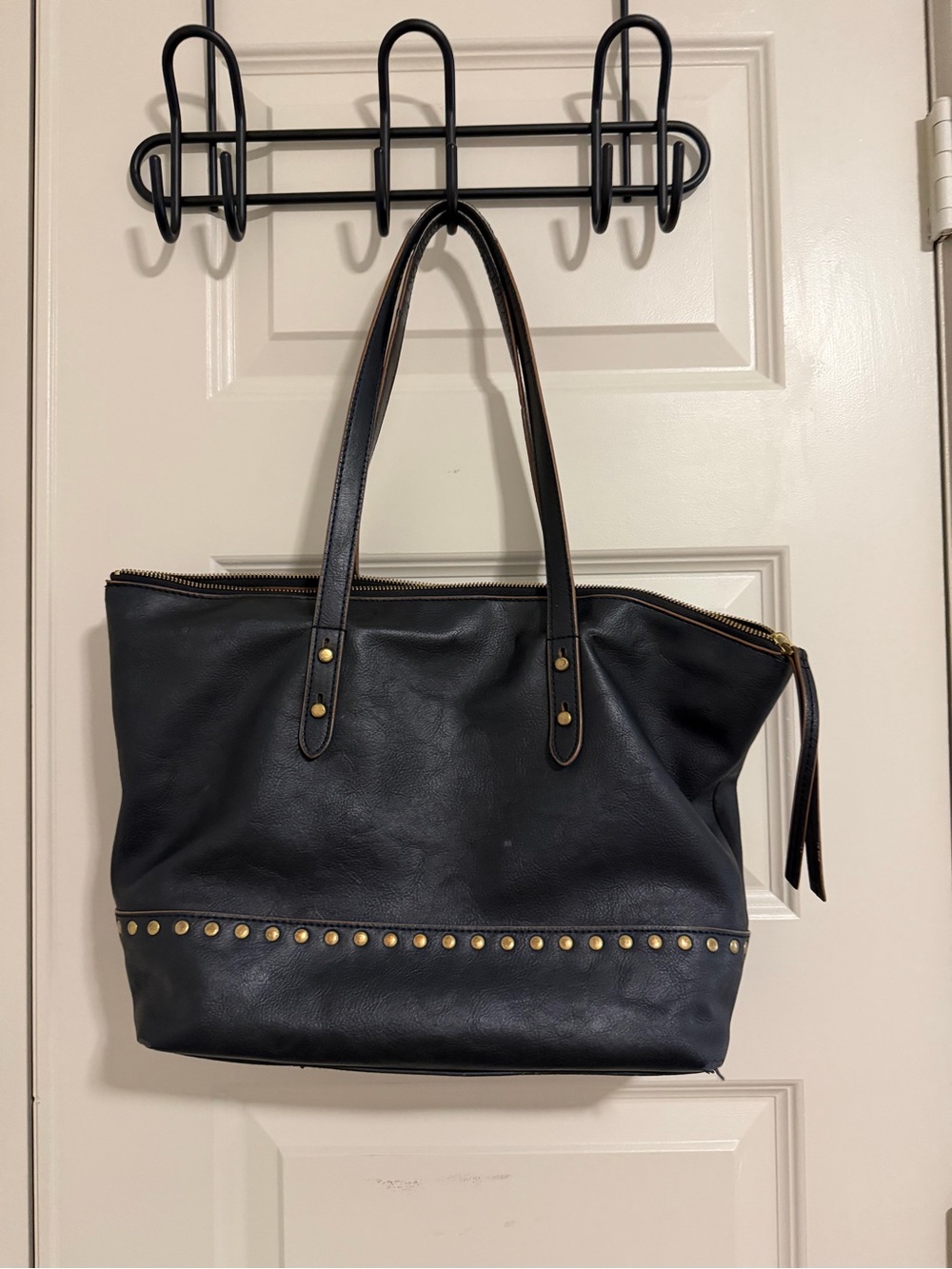 Fossil Black Tote with Gold Stud Trim